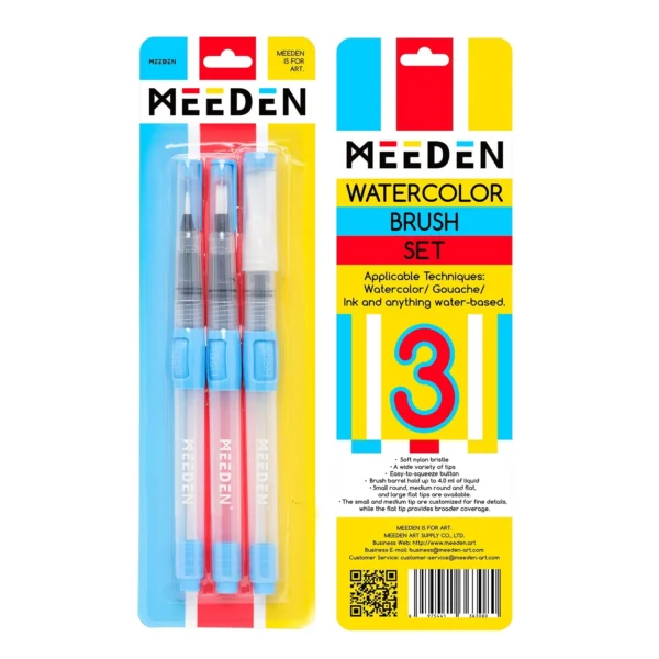 סט 3 מכחולים לצבעי מים - ניתנים למילוי - MEEDEN