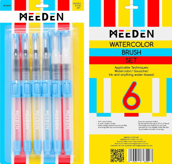 סט 6 מכחולים לצבעי מים - ניתנים למילוי - MEEDEN