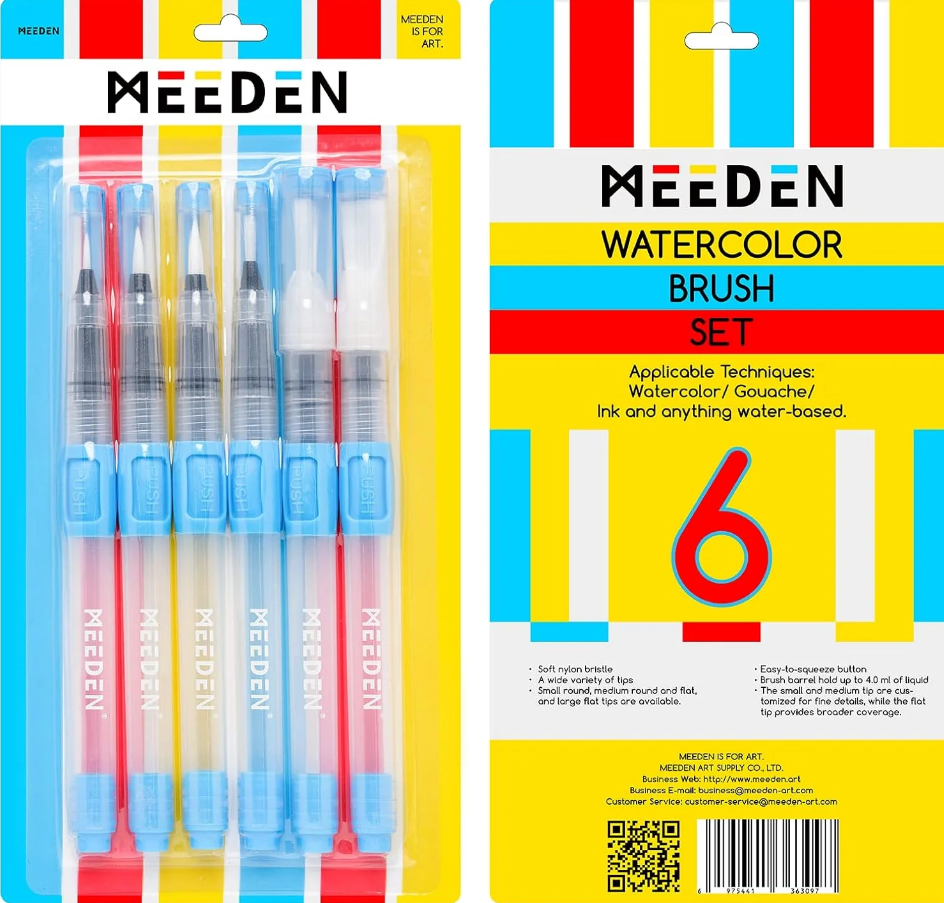 סט 6 מכחולים לצבעי מים - ניתנים למילוי - MEEDEN