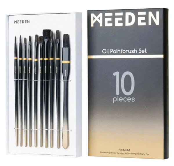 סט 10 מכחולים איכותיים שיער טבעי לצבעי שמן -  MEEDEN