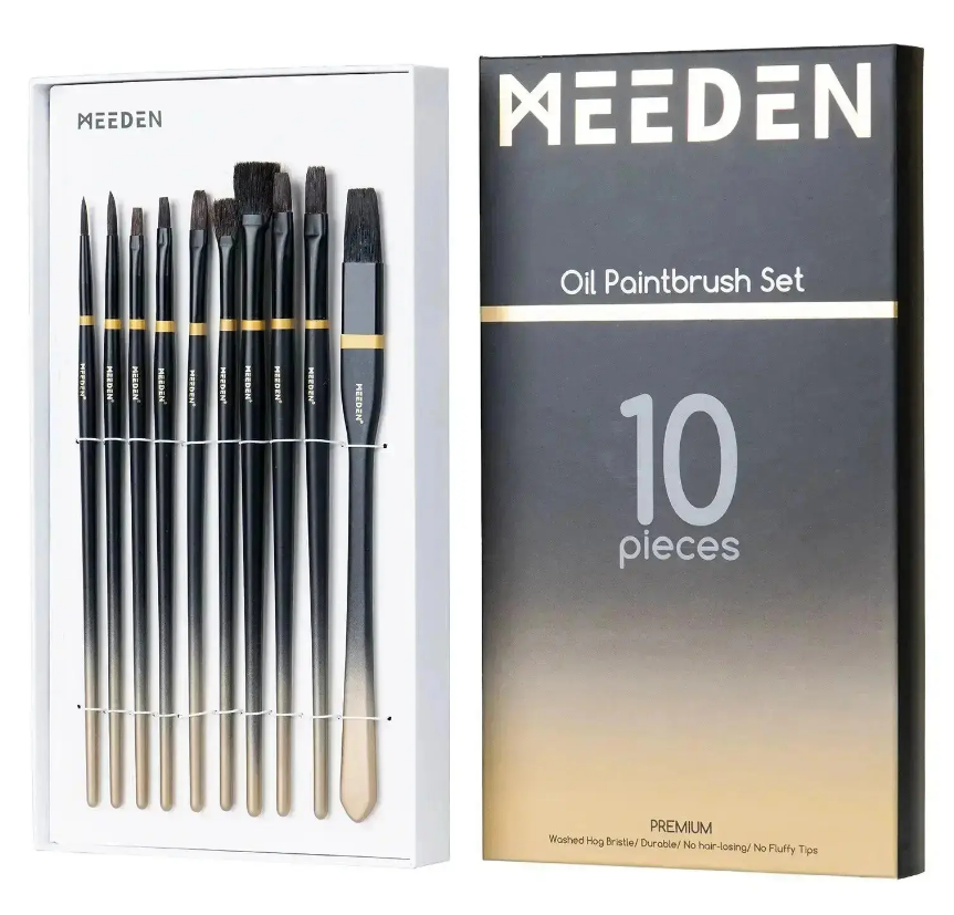 סט 10 מכחולים איכותיים שיער טבעי לצבעי שמן -  MEEDEN