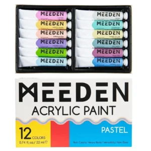 סט 12 צבעי אקריליק בגווני פסטל  - 22 מ"ל - MEEDEN