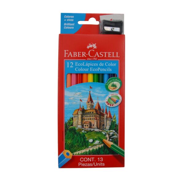 סט 12 צבעי עיפרון צבעוניים + מחדד - Faber Castell