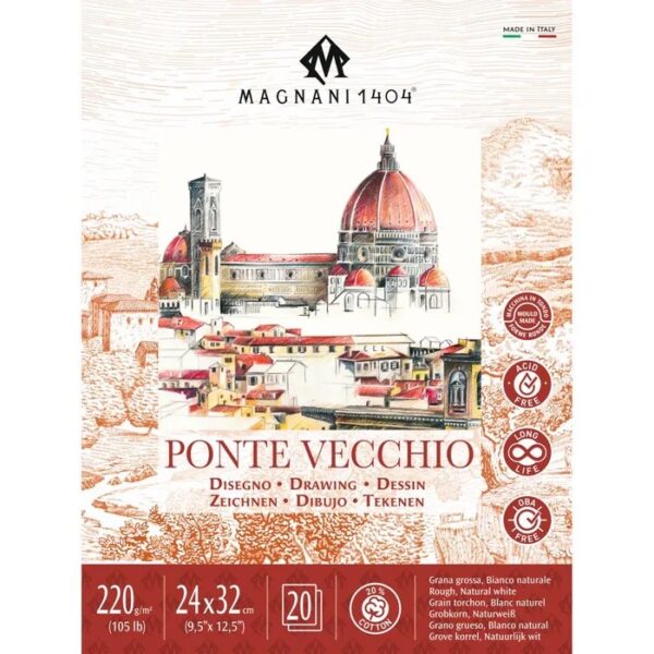 ⁦בלוק ציור ורישום PONTE VECCHIO DRAWING - 220 גרם - 24/32 ס"מ - Magnani⁩ – תמונה ⁦2⁩
