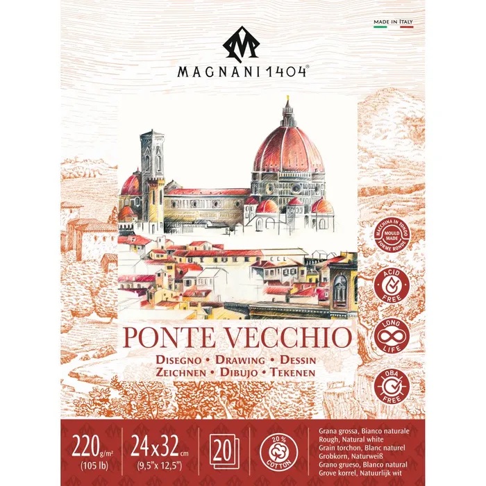 בלוק ציור ורישום PONTE VECCHIO DRAWING - 220 גרם - 24/32 ס"מ - Magnani – תמונה 2