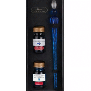 עט נובע מזכוכית - מגוון צבעים ושני מיכלי דיו - 10 מ"ל - Herbin - זכוכית-כחולה