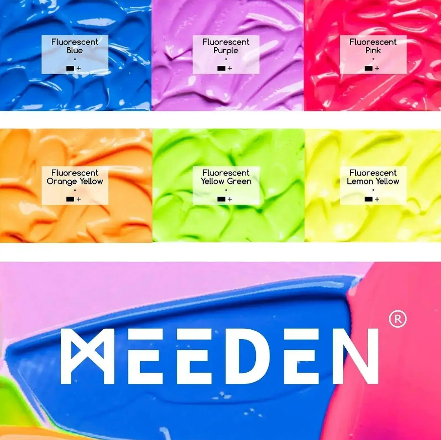 סט 6 צבעי אקריליק בגווני פלורסנט - MEEDEN – תמונה 2