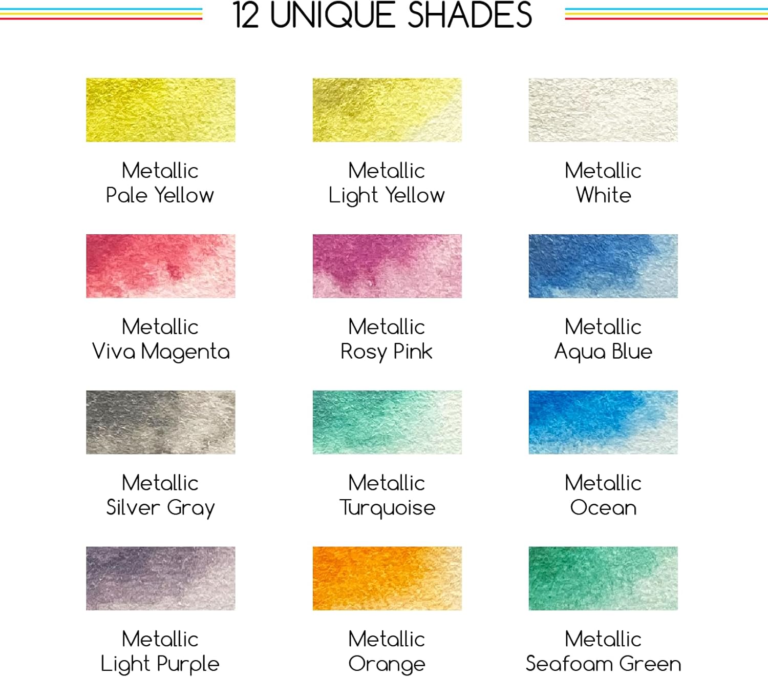 סט צבעי מים - 12 גוונים מטאלי MEEDEN – תמונה 2