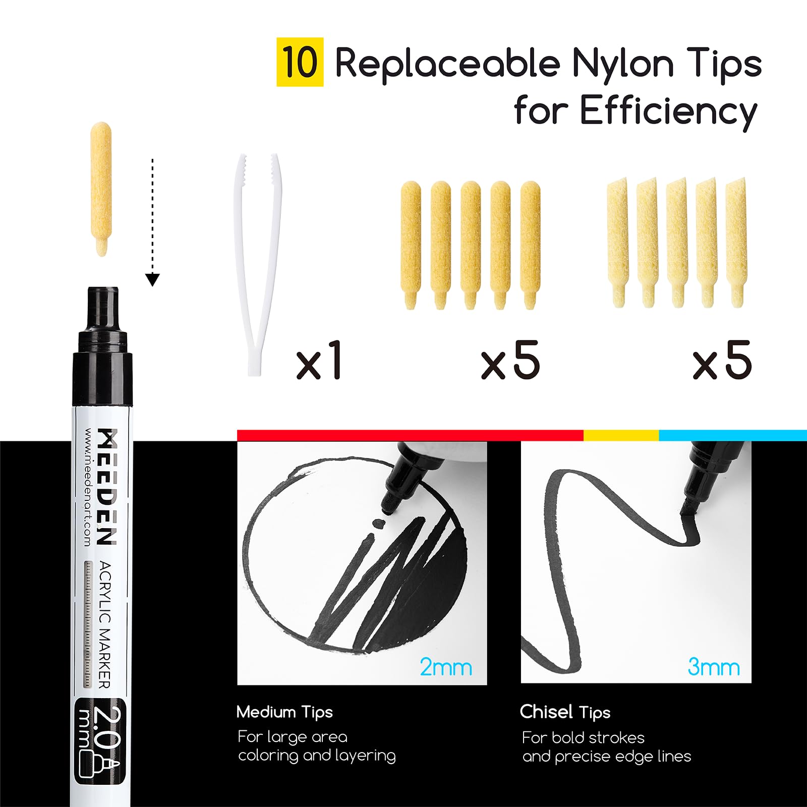 סט 2 טושים על בסיס אקריליק - MEEDEN – תמונה 2