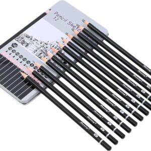 סט 12 עפרונות רישום בקופסת פח - Hua Ming